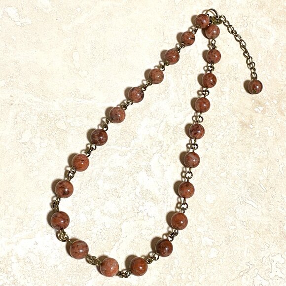 Genuine Red Jasper Short Adjustable Necklace, Natural Gemstone + Bronze Links - Picture 1 of 10
